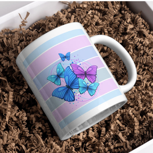Blue & Purple Butterfly | White Ceramic Mug