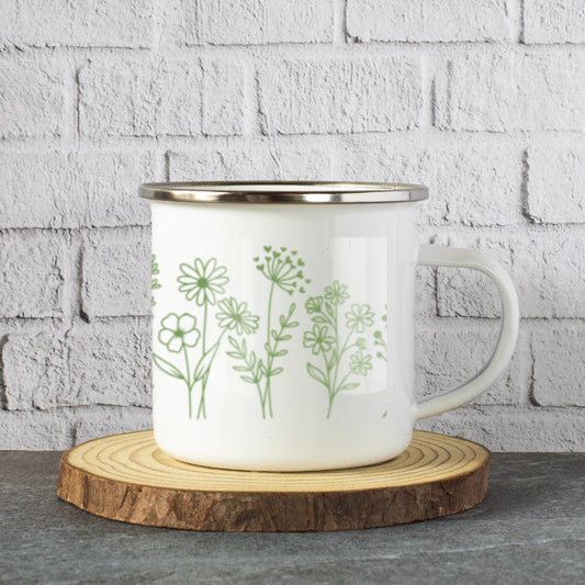 Green Foliage | White Enamel Mugs