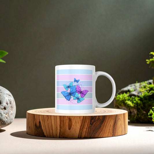 Blue & Purple Butterfly | White Ceramic Mug