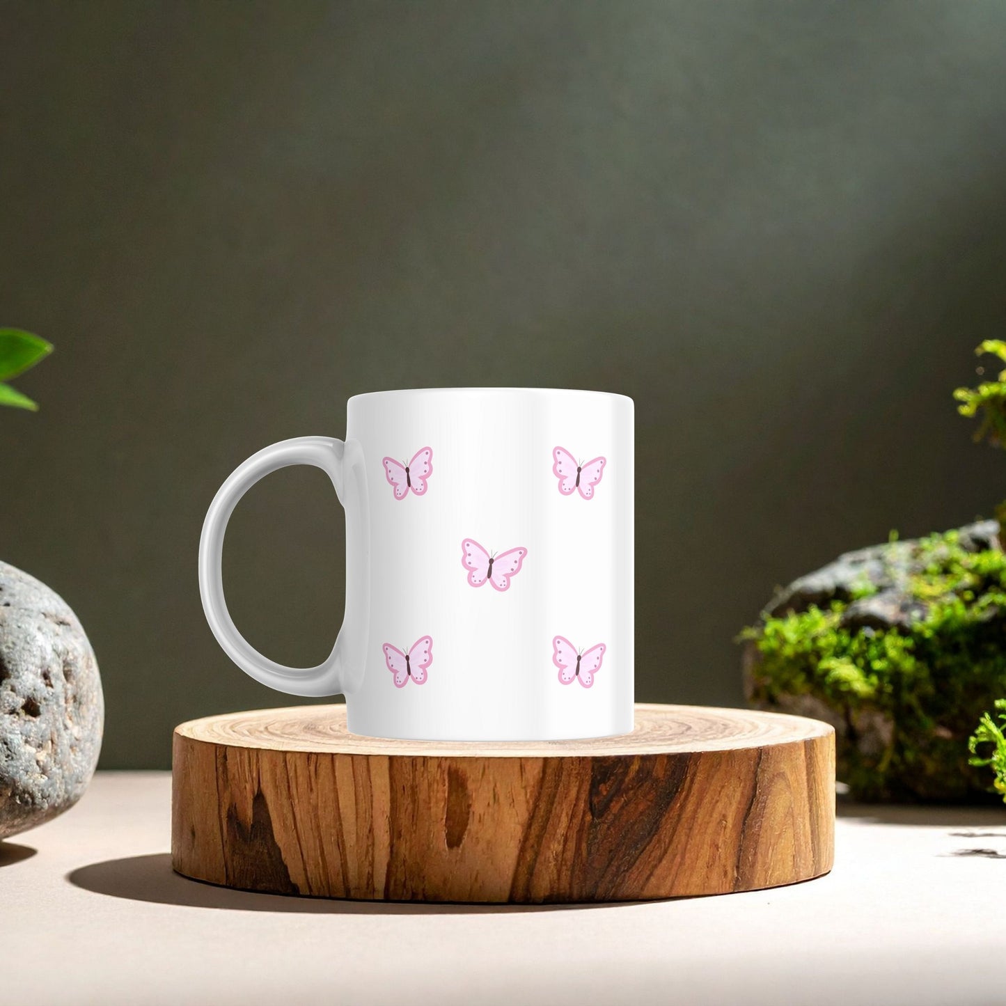Pink Butterfly | White Coffee Mug – Soft Aesthetic Mug