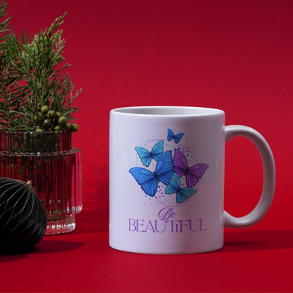 Butterfly | White Coffee Mug – Be Beautiful Quote Mug