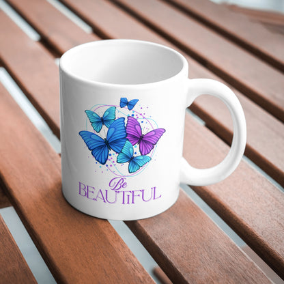 Butterfly | White Coffee Mug – Be Beautiful Quote Mug