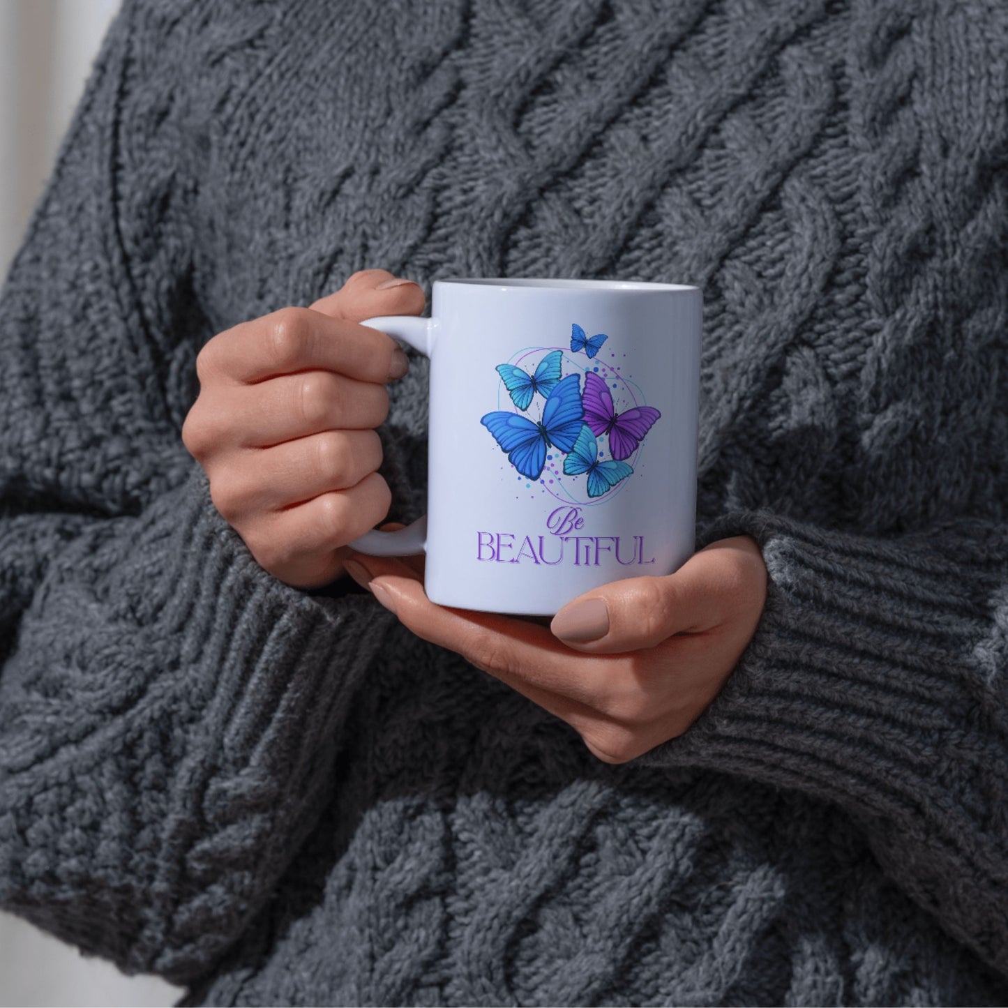 Butterfly | White Coffee Mug – Be Beautiful Quote Mug