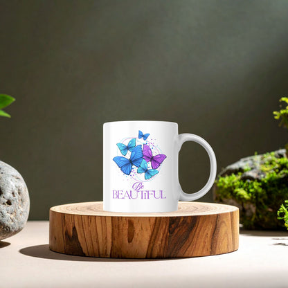 Butterfly | White Coffee Mug – Be Beautiful Quote Mug
