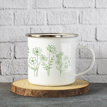 Green Foliage | White Enamel Travel Mug – Botanical On-the-Go Mug