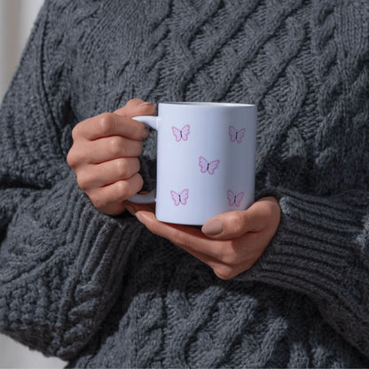 Pink Butterfly | White Coffee Mug – Soft Aesthetic Mug
