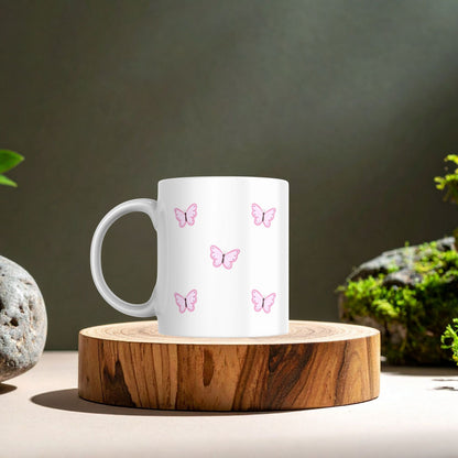 Pink Butterfly | White Coffee Mug – Soft Aesthetic Mug