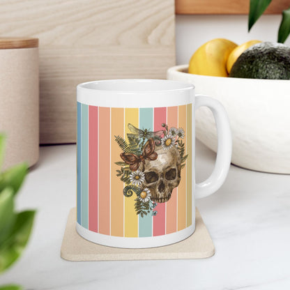 Floral Skull & Butterfly | White Coffee Mug – Boho Gothic Art Mug