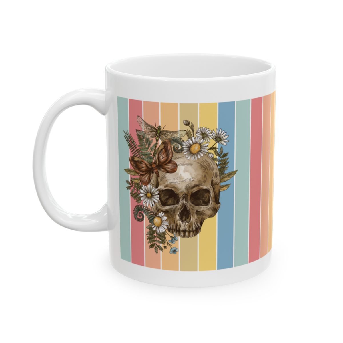 Floral Skull & Butterfly | White Coffee Mug – Boho Gothic Art Mug