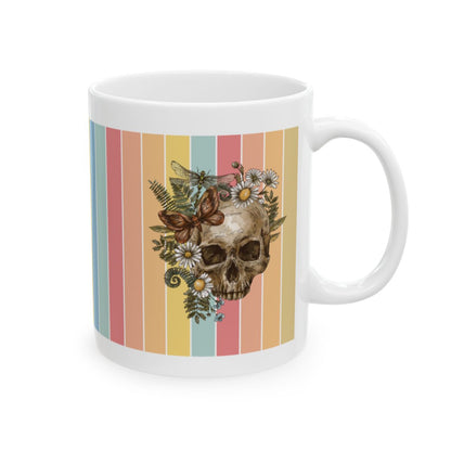 Floral Skull & Butterfly | White Coffee Mug – Boho Gothic Art Mug