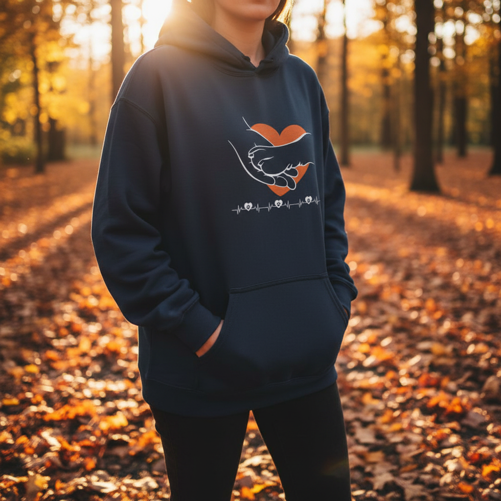 Paw Forward Dark hoodie lifestyle