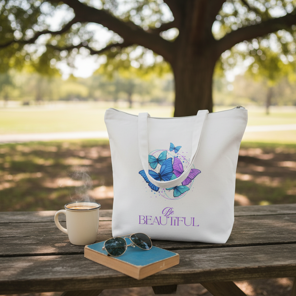 Be Beautiful | Tote Bag with Zipper – Minimal Chic Daily Tote