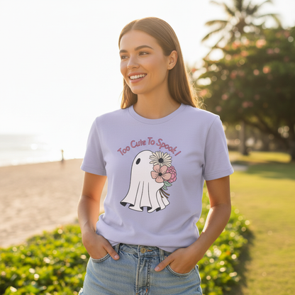 Female model wearing lavender Supima t-shirt - summer lifestyle