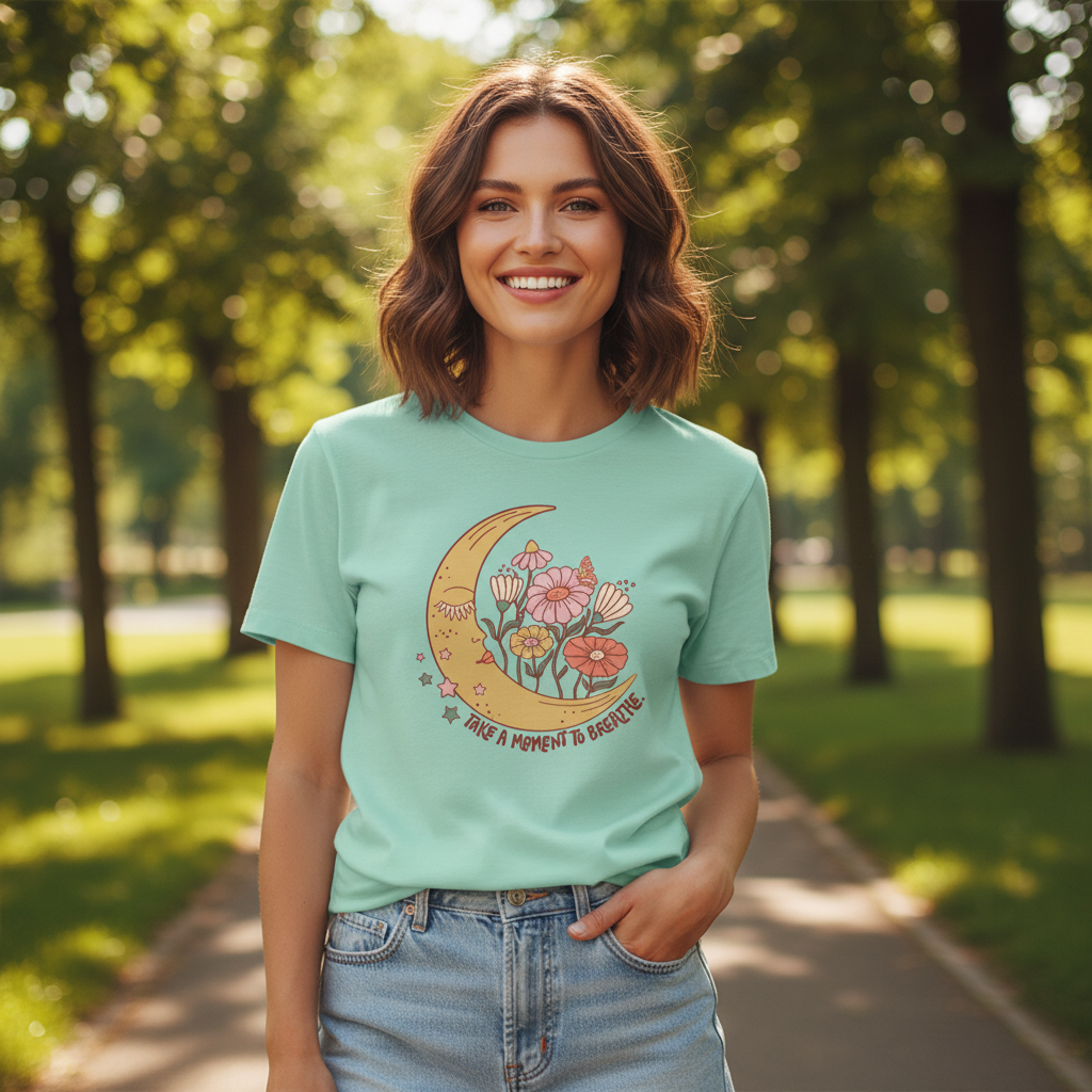 Female model wearing mint green Best Furry Friend t-shirt - summer lifestyle