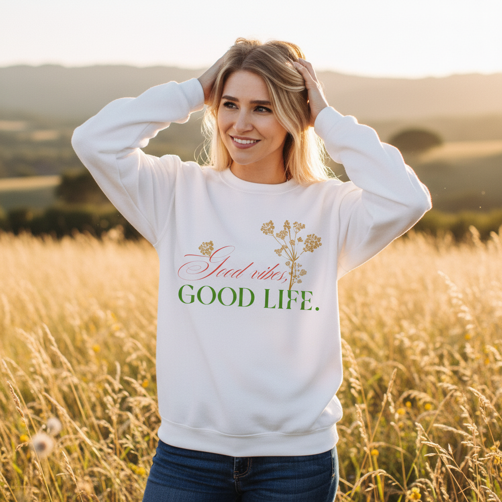 Good Vibes sweatshirt lifestyle