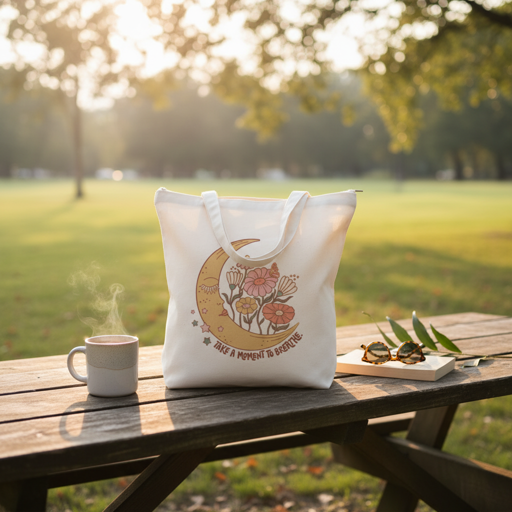 Breathe | Tote Bag with Zipper – Calm & Minimal Everyday Tote
