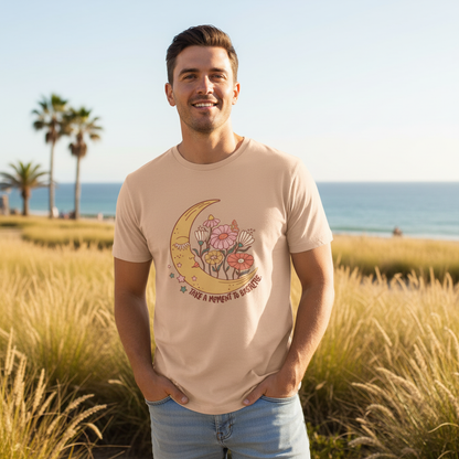 Male model wearing peach Best Furry Friend t-shirt - summer lifestyle