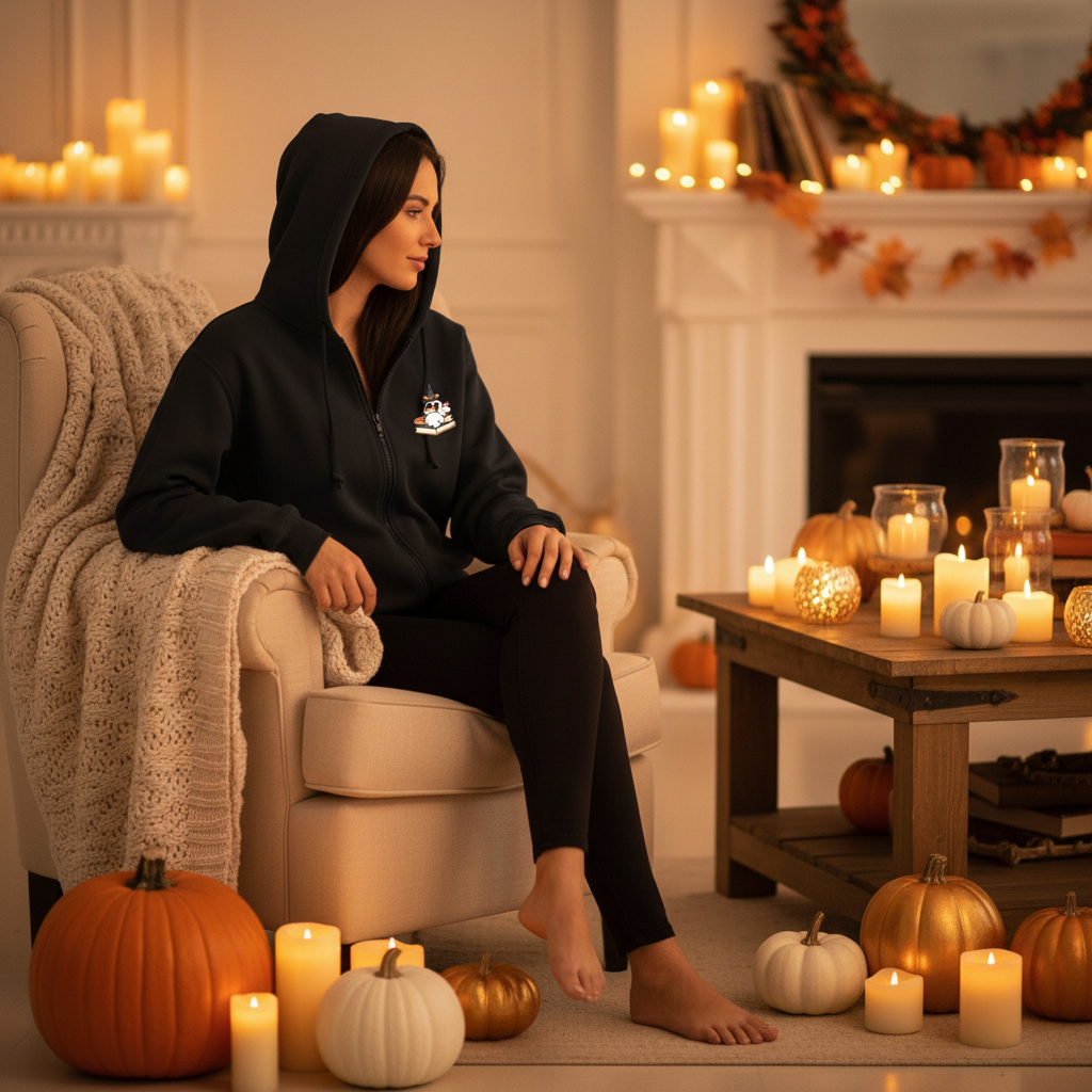 Cute Ghost zipper hoodie lifestyle