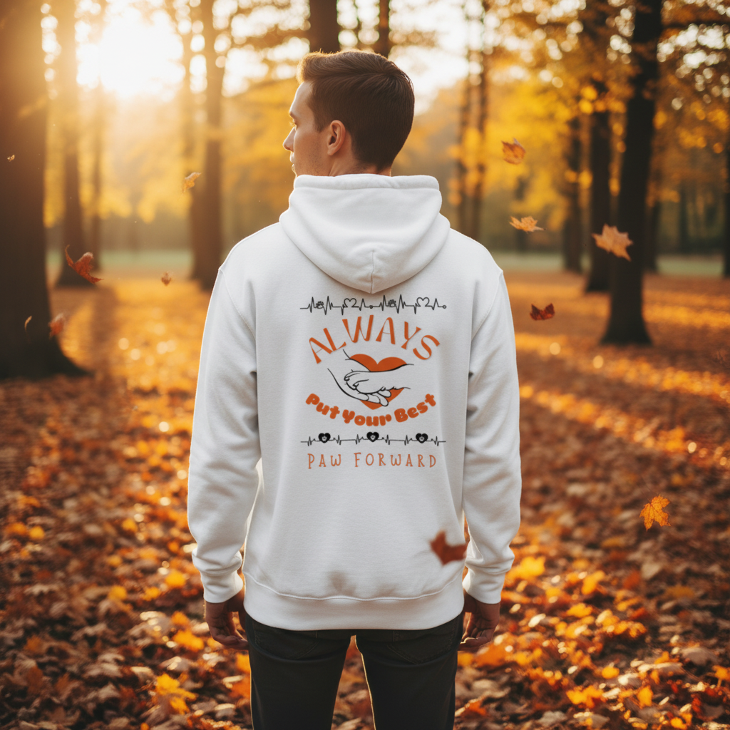 Paw Forward White zipper hoodie lifestyle