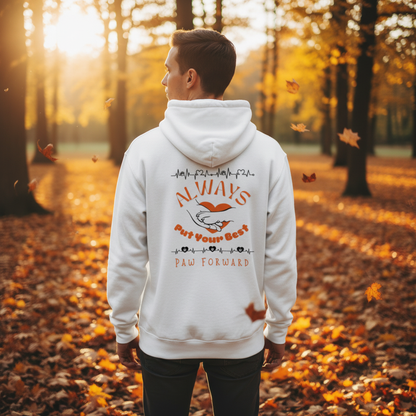 Paw Forward White zipper hoodie lifestyle