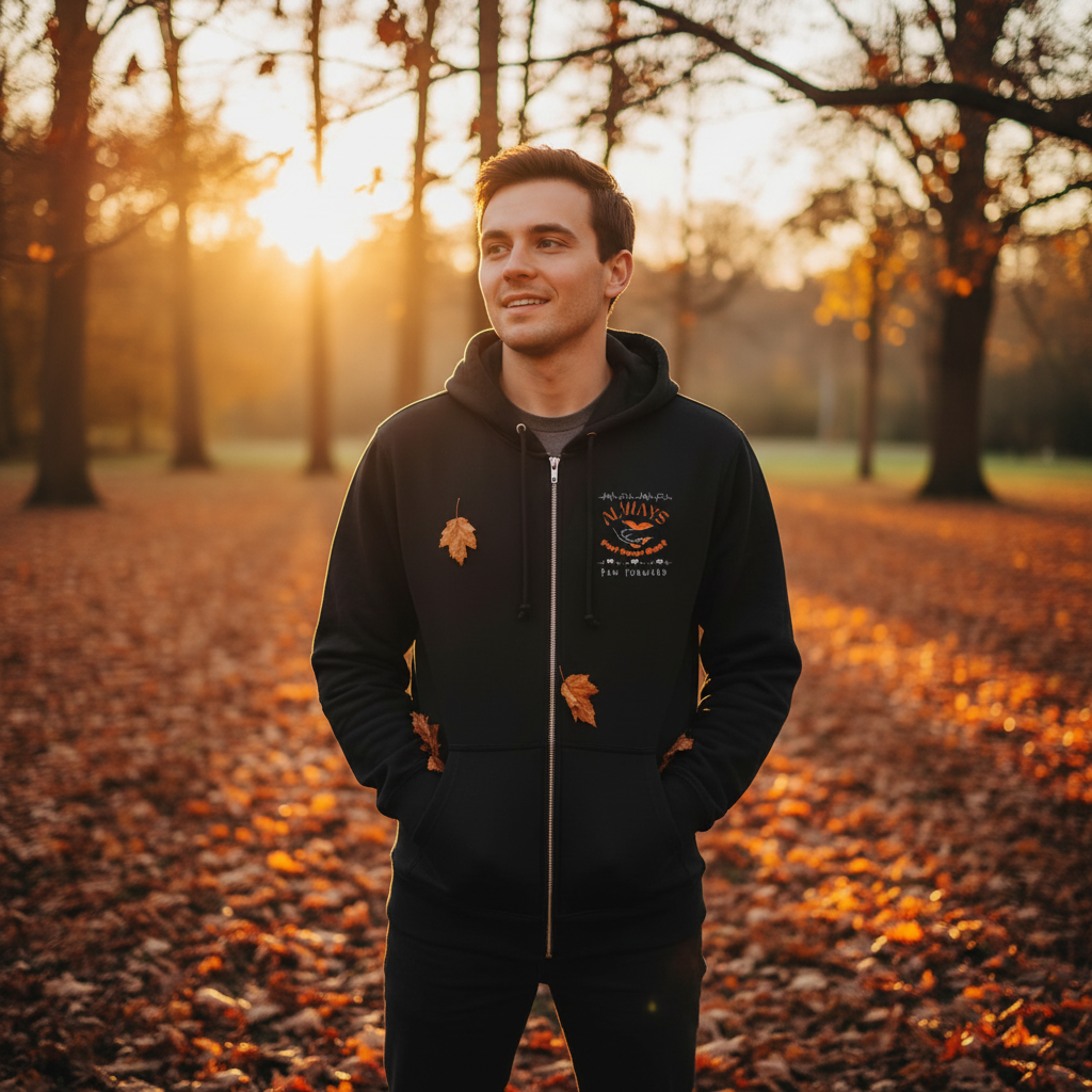 Paw Forward Black zipper hoodie lifestyle