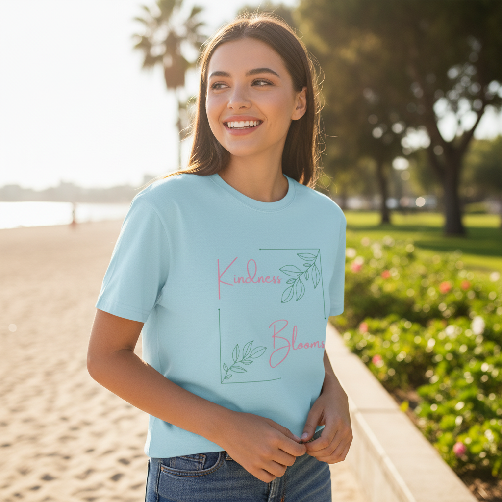 Female model wearing baby blue Best Furry Friend t-shirt - summer lifestyle