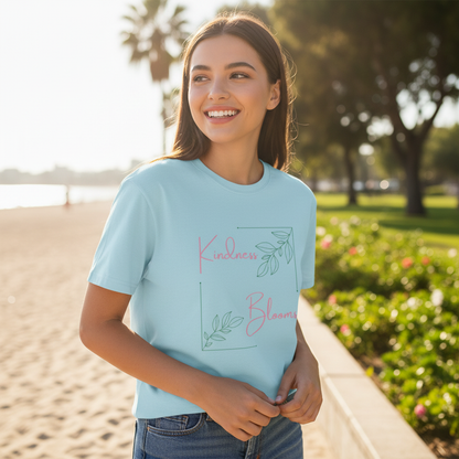 Female model wearing baby blue Best Furry Friend t-shirt - summer lifestyle