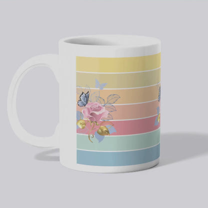 Floral Rose & Butterfly Rustic Art | White Ceramic Mug