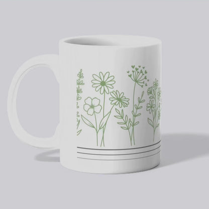 Green Line Art | White Coffee Mug – Calm Nature-Inspired Mug